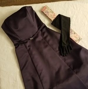 Purple Tea Length Strapless dress